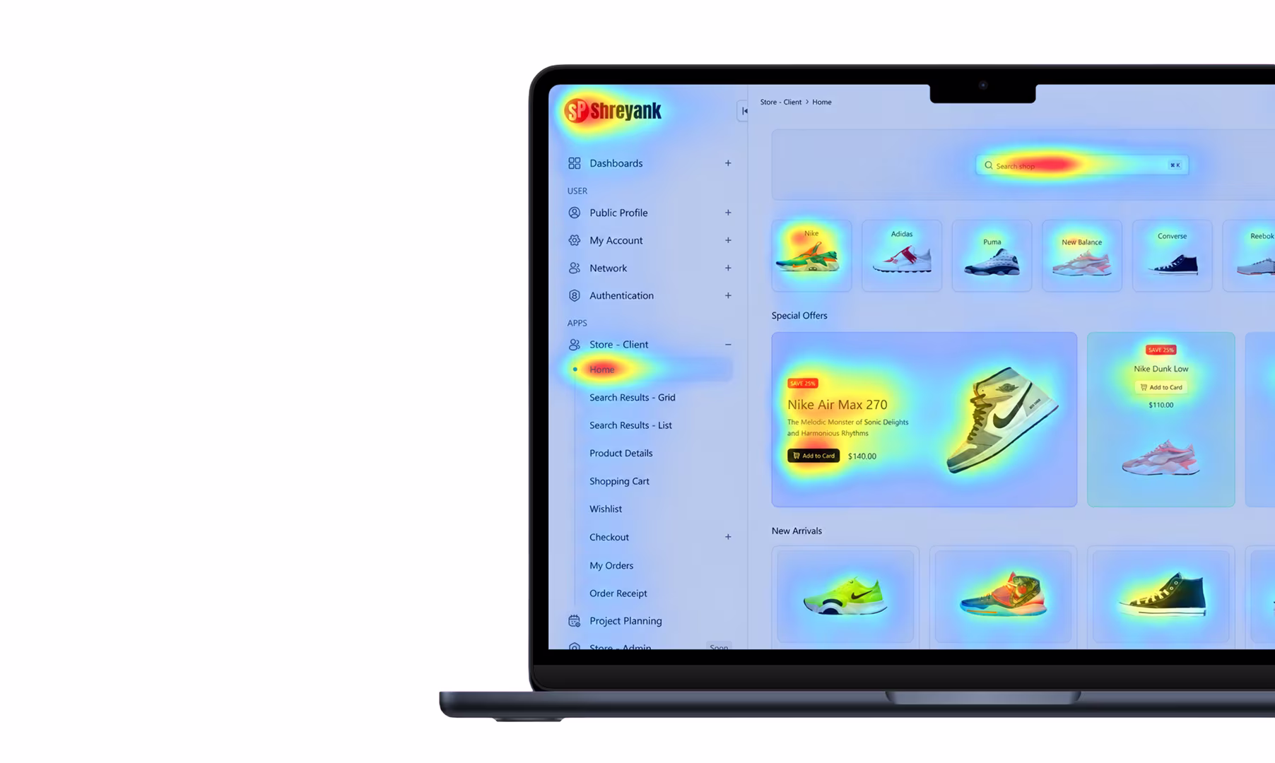 Carte de chaleur illustrant l'analyse du comportement utilisateur sur une interface